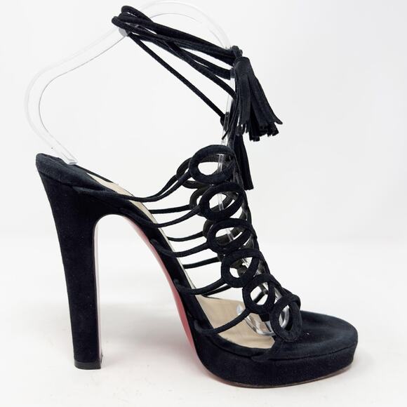 Christian Louboutin Salsbourg 120 Platform Suede Black Sandals Heels EU 38 US 8 - Picture 7 of 13